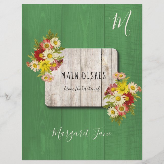 Rustic farmhouse floral recipe organizer divider (Front)