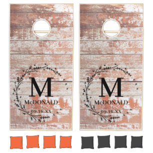 Rustic Farmhouse Floral Wreath Monogram Wedding Cornhole Set