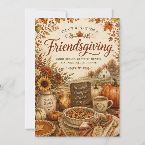 Rustic Farmhouse Friendsgiving Fall Autumn Dinner Invitation