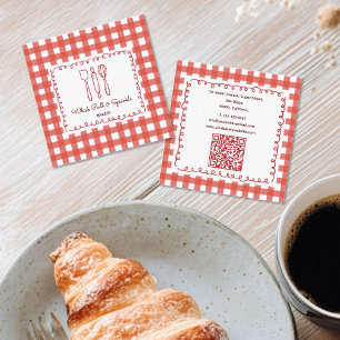 Rustic Farmhouse Gingham Bakery QR Code Square Business Card
