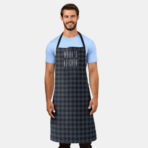Rustic Farmhouse Gingham Plaid Green Personalized Apron