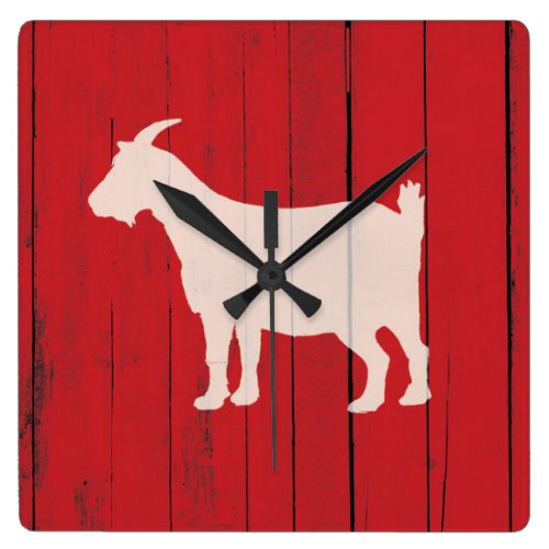 Rustic Farmhouse Goat Red Wood Panel Square Wall Clock