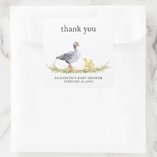 Rustic Farmhouse Goose  Baby Shower Favor Square Sticker