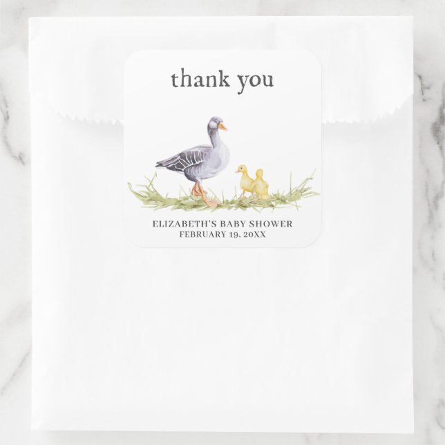 Rustic Farmhouse Goose | Baby Shower Favor Square Sticker (Bag)