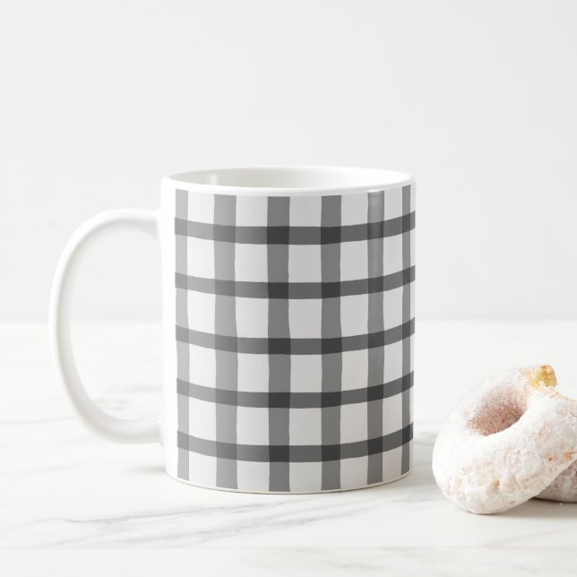 Rustic Farmhouse Gray and White Buffalo Check Coffee Mug (With Donut)