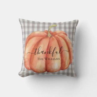 Rustic Farmhouse Gray Plaid Watercolor Pumpkin