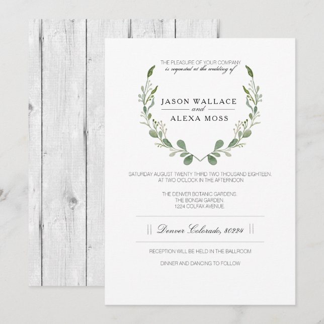 Rustic Farmhouse Greenery | Elegant Wedding Invitation (Front/Back)