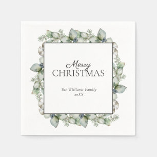 Rustic Farmhouse Greenery Merry Christmas Napkins