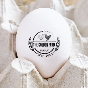 Rustic Farmhouse Hand Drawn Chicken Egg Rubber Stamp