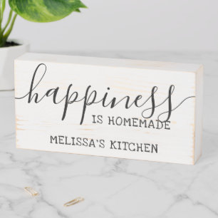 Rustic Farmhouse Happiness is Homemade Custom Name Wooden Box Sign