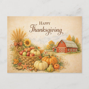 Rustic Farmhouse Happy Thanksgiving Harvest Holiday Postcard