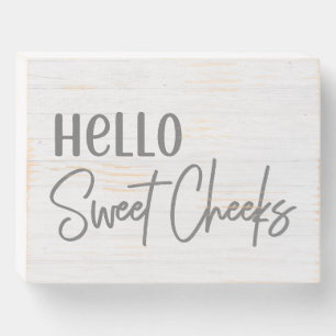 Rustic Farmhouse Hello Sweet Cheeks White Wood Wooden Box Sign