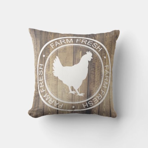 Rustic Farmhouse Hen Chicken Farm Fresh Label Throw Pillow