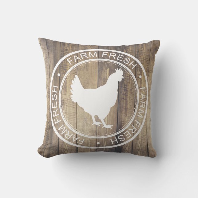 Rustic Farmhouse Hen Chicken Farm Fresh Label Throw Pillow (Front)