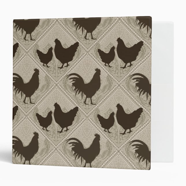 Rustic Farmhouse Hen Pattern – In Gray 3 Ring Binder (Front/Inside)