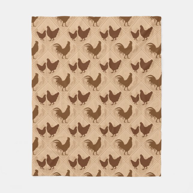 Rustic Farmhouse Hen Pattern – In Warm Brown  Fleece Blanket (Front)