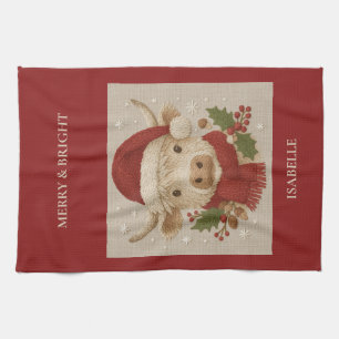 Rustic farmhouse Highland Cow with Santa Hat Kitchen Towel