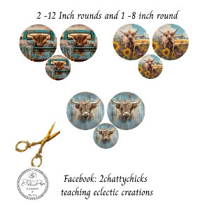 Rustic Farmhouse Highland Cows 12&8 inch rounds  Wrapping Paper Sheets
