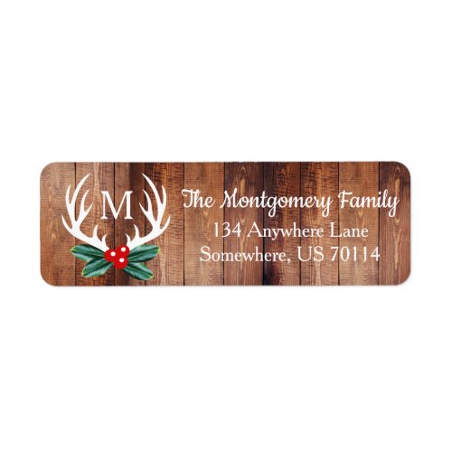 Rustic Farmhouse Holiday Deer Antlers Holly Berry Label