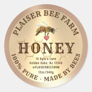 Rustic Farmhouse Honeybee Heart Golden Comb Classic Round Sticker