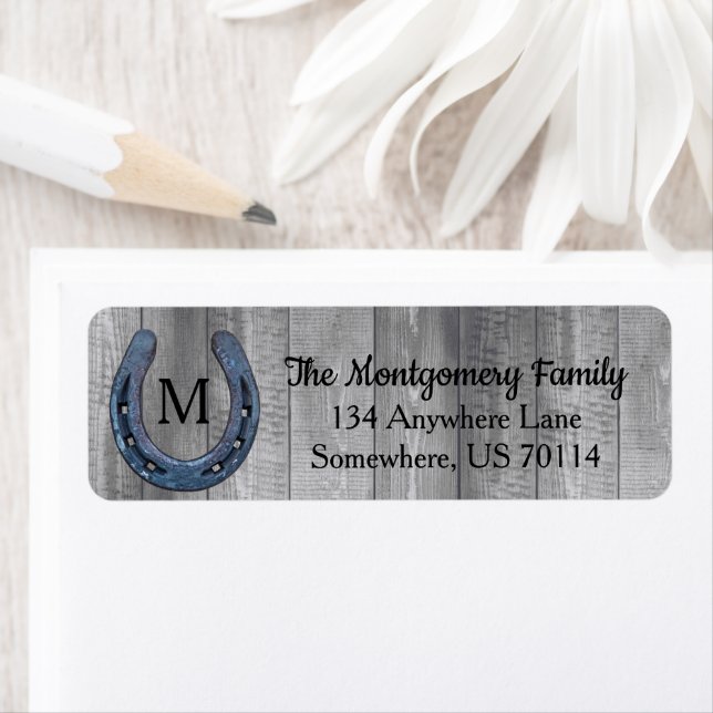 Rustic Farmhouse Horseshoe & Barn Wood Planks Label (Insitu)