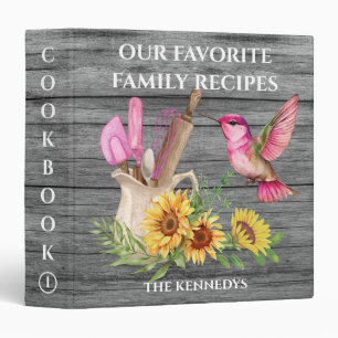 Rustic Farmhouse Hummingbird Gray Wood Cookbook  3 Ring Binder