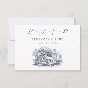Rustic Farmhouse Illustration Destination Wedding RSVP Card