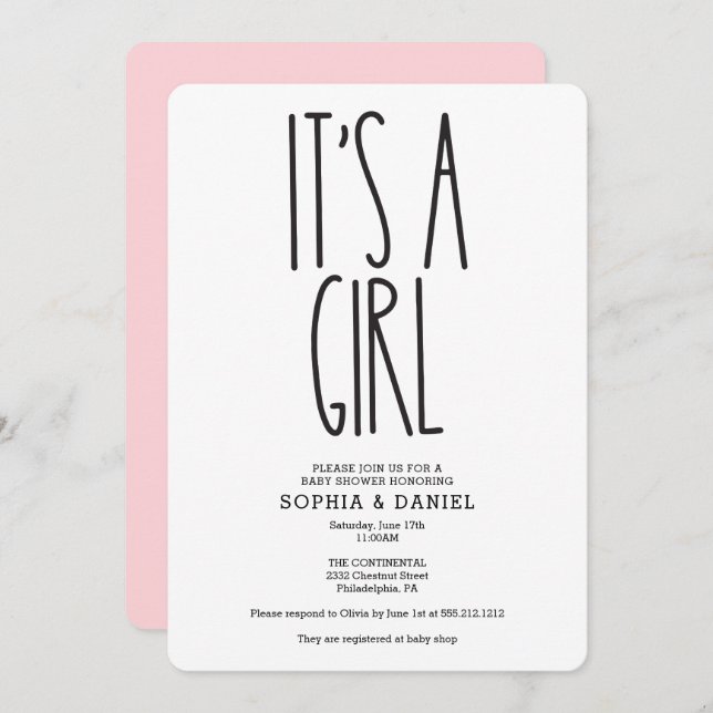 Rustic Farmhouse It's A Girl Baby Shower Invite  (Front/Back)
