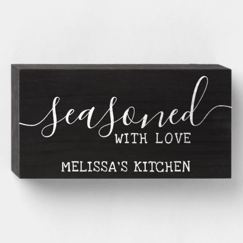 Rustic Farmhouse  Kitchen Name Seasoned With Love  Wooden Box Sign