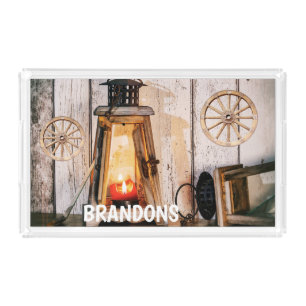 Rustic Farmhouse Lantern Wood Housewarming Gift Acrylic Tray