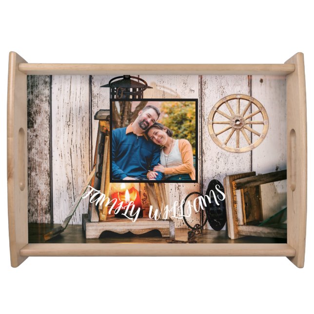  Rustic Farmhouse Lantern Wood Housewarming Gift Serving Tray (Front)