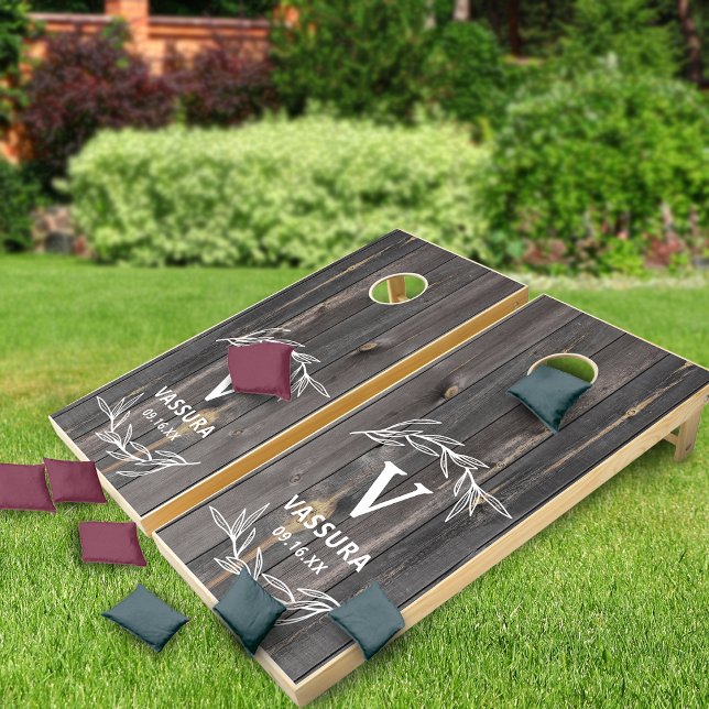 Rustic Farmhouse Laurel Leaves Monogram Wedding Cornhole Set (Rustic Farmhouse Laurel Leaves Monogram Wedding Cornhole Set)