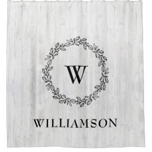 Rustic Farmhouse Laurel Wreath Monogrammed Name  Shower Curtain