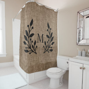 Rustic Farmhouse Laurels Burlap Monogrammed  Showe Shower Curtain