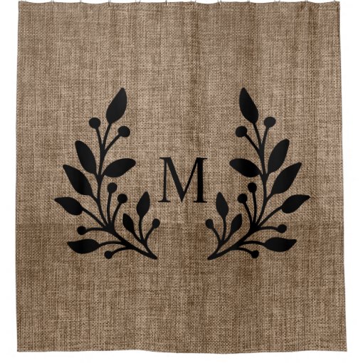 Rustic Farmhouse Laurels Burlap Monogrammed Showe Shower Curtain Zazzle