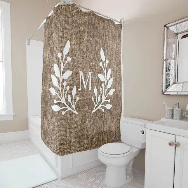 Rustic Farmhouse Laurels Burlap Monogrammed Shower Curtain Zazzle