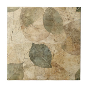 Rustic Farmhouse Leaf and Twig in Earthy Tones Ceramic Tile