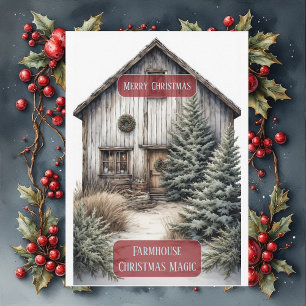 Rustic Farmhouse Magic Christmas Country Pine Tree Holiday Card