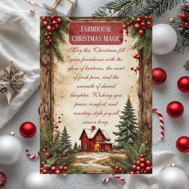 Rustic Farmhouse Magic Christmas Red Barn Country  Holiday Card (Rustic Farmhouse Magic Christmas Red Barn Country Holiday Card)