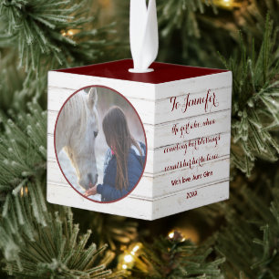 Rustic Farmhouse Minimalist Horse Pet 2 Photo Cube Ornament