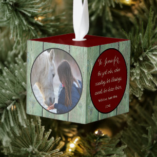 Rustic Farmhouse Minimalist Horse Pet 2 Photo Cube Ornament