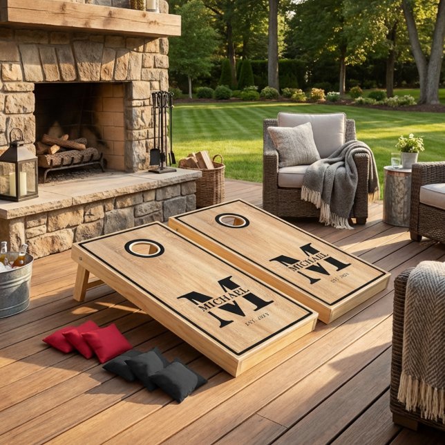 Rustic Farmhouse Monogram Family Name Cornhole Set (Rustic Farmhouse Monogram Family Name Cornhole Set)