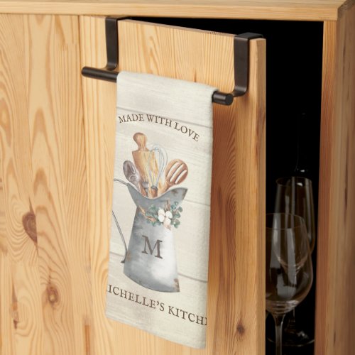 Rustic Farmhouse Monogram Floral Kitchen Towel