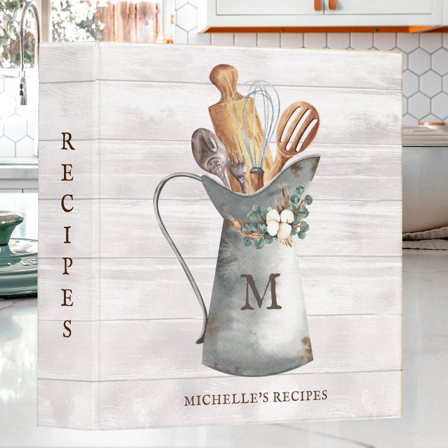 Rustic Farmhouse Monogram Kitchen Recipe 3 Ring Binder (Creator Uploaded)