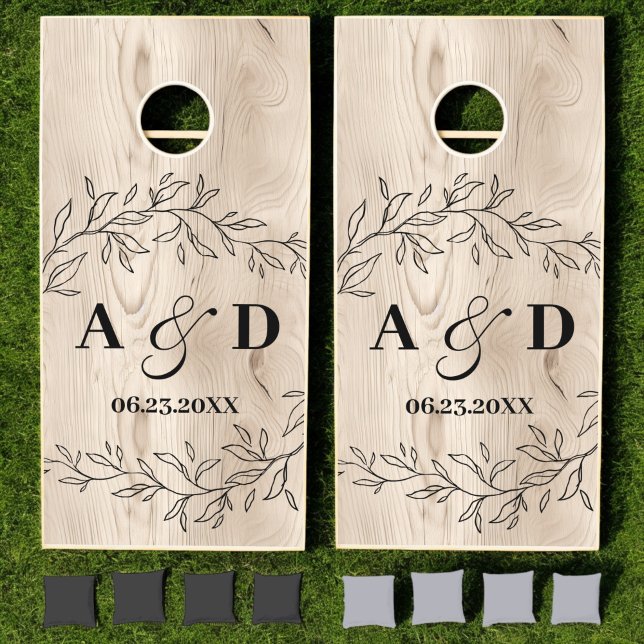 Rustic Farmhouse Monogram Leafy Wedding Cornhole Set (Creator Uploaded)