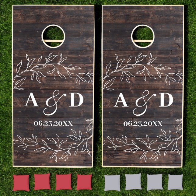 Rustic Farmhouse Monogram Leafy Wedding Cornhole Set (Creator Uploaded)