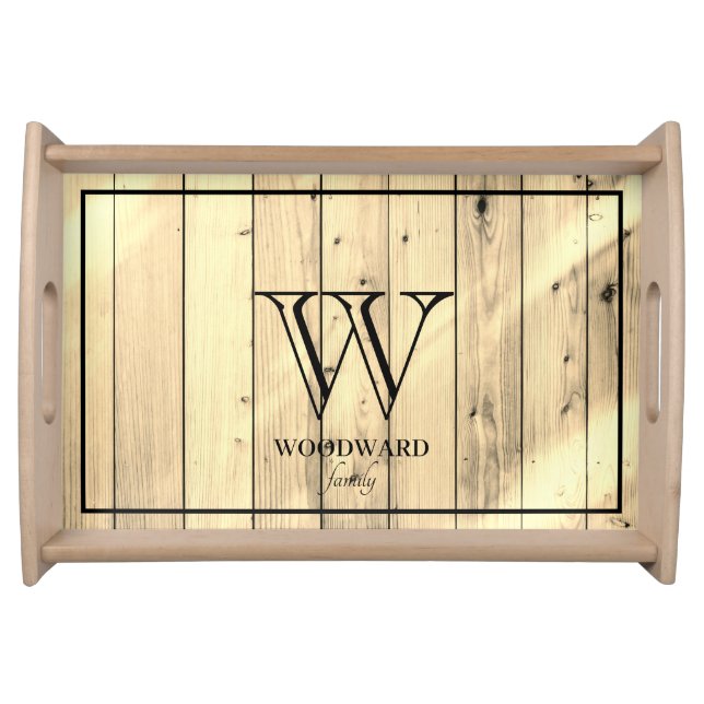 Rustic Farmhouse Monogram Wood Serving Tray (Front)