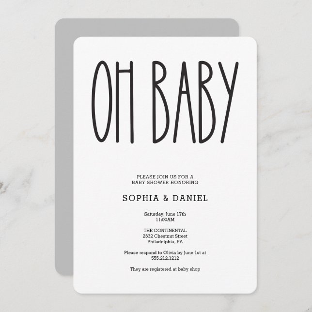 Rustic Farmhouse Oh Baby Shower Invite  (Front/Back)