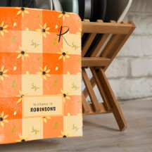 Rustic farmhouse orange gingham floral monogrammed