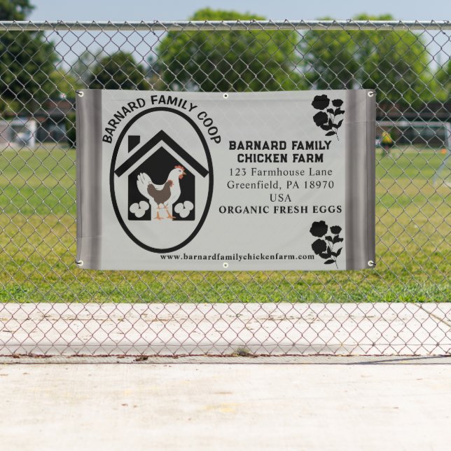 Rustic Farmhouse Organic Fresh Eggs Chicken Gray   Banner (Insitu)